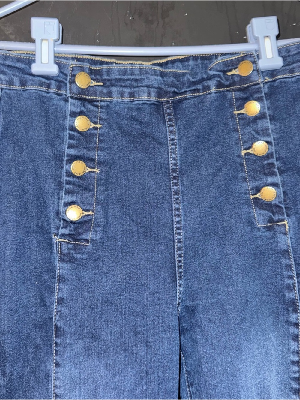 SHEIN Dark Blue High-Rise Jeans with Gold Buttons - Picture 2 of 4